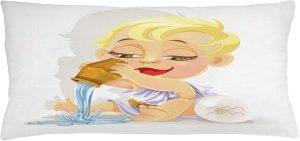 Ambesonne Astrology Throw Pillow Cushion Cover, Aquarius Zodiac Playing Water and Bowl Joy Magic Saturn Planet Stars, Decorative Rectangle Accent Pillow Case, 36" X 16", Cream Yellow - Aquarius Pillow for men