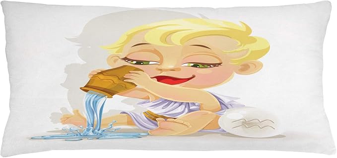 Ambesonne Astrology Throw Pillow Cushion Cover, Aquarius Zodiac Playing Water and Bowl Joy Magic Saturn Planet Stars, Decorative Rectangle Accent Pillow Case, 36" X 16", Cream Yellow - Aquarius Pillow for men