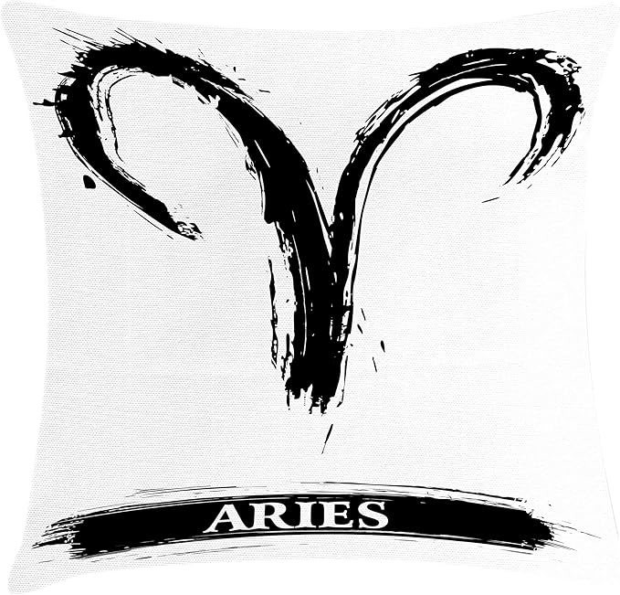 Ambesonne Astrology Throw Pillow Cushion Cover, Aries Astrology Sign with Grunge Illustration Elements Character Venus, Decorative Square Accent Pillow Case, 28" X 28", White Black - Aries Car Seat Cover for men