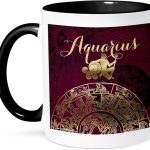 3dRose Aquarius Symbol Astrology Wheel Zodiac Sign Horoscope 11oz Two-Tone Black Mug - Aquarius Mug for men