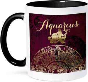 3dRose Aquarius Symbol Astrology Wheel Zodiac Sign Horoscope 11oz Two-Tone Black Mug - Aquarius Mug for men