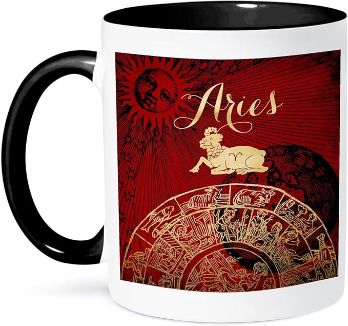 3dRose Aries Symbol Astrology Wheel Zodiac Sign Horoscope 11oz Two-Tone Black Mug - Aries Mug for men