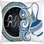 Ambesonne Zodiac Throw Pillow Cushion Cover, Image of Aquarius Sign with Jug and Circular Globe World Form on The Background, Decorative Square Accent Pillow Case, 26" X 26", Multicolor - Aquarius Pillow for men