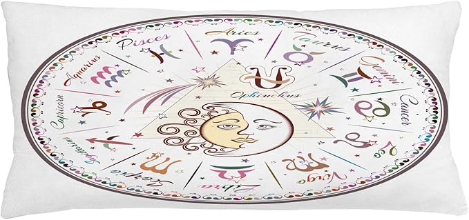Ambesonne Zodiac Throw Pillow Cushion Cover, Western Chart with All Signs Aries Virgo Leo Taurus Libra Mystique Fate Calendar, Decorative Rectangle Accent Pillow Case, 36" X 16", Pastel Pink - Aries Pillow for men