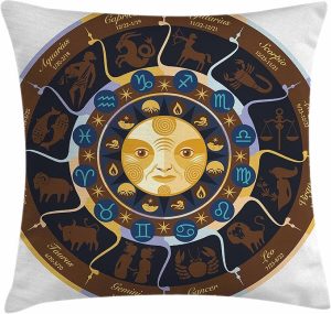 Ambesonne Astrology Throw Pillow Cushion Cover, Aries Taurus Gemini Cancer Leo Virgo Libra Scorpio Horoscope Signs, Decorative Square Accent Pillow Case, 28" X 28", Brown Yellow and Blue - Aries Car Seat Cover for men