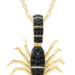 AFFY Halloween Jewelry - Scorpion Pendant Necklace with Round Cut Black Cubic Zirconia, 14k Gold Over Sterling Silver, 18-Inch Gift For Her - Scorpio Accessories for men