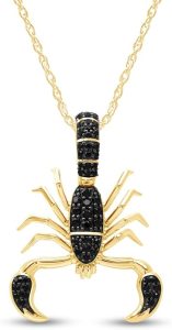 AFFY Halloween Jewelry - Scorpion Pendant Necklace with Round Cut Black Cubic Zirconia, 14k Gold Over Sterling Silver, 18-Inch Gift For Her - Scorpio Accessories for men