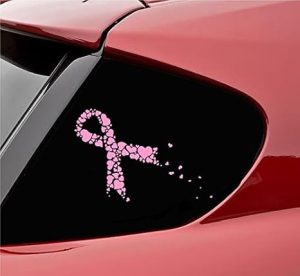 Slap-Art Breast Cancer Heart Ribbon Vinyl Decal Sticker (Soft Pink) - Cancer Car Accessories for men
