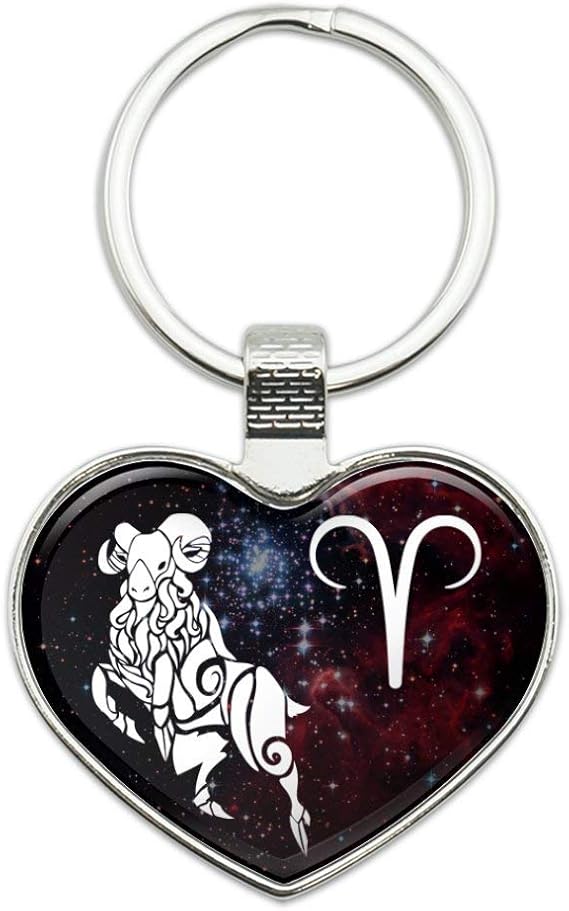 Aries Zodiac Sign Horoscope in Space Keychain Heart Love Metal Key Chain Ring - Aries Ring for men