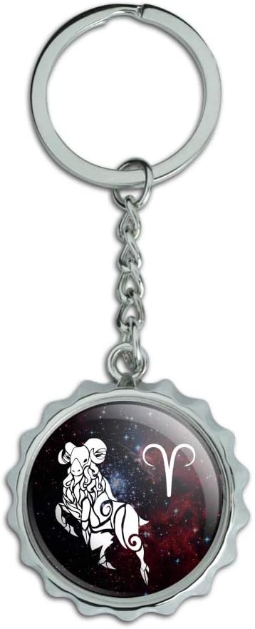 Aries Zodiac Sign Horoscope in Space Keychain Chrome Plated Metal Pop Cap Bottle Opener - Aries Keychain for men