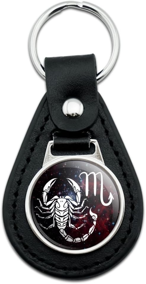 Black Leather Scorpio Scorpion Zodiac Sign Horoscope in Space Keychain - Aries Keychain for men