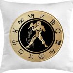 Ambesonne Zodiac Aquarius Throw Pillow Cushion Cover, Horoscope Chart with 12 Signs Planets Sun Moon, Decorative Square Accent Pillow Case, 36" X 36", Sand Brown and Black - Aquarius Pillow for men