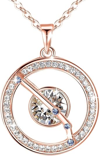 "Superstar Zodiac Constellation Pendant Necklace Made with Premium Crystal Horoscope Jewelry, Gold or Rose Gold Plated, 18"+ 2" - Aries Necklace for men