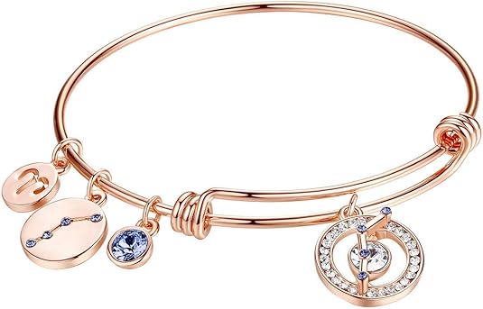 Superstar Zodiac Expandable Bangle Bracelet Made with Premium Crystals Horoscope Constellation October November Birthstone Topaz Brown Jewelry, Rose Gold Plated, 7" - Aries Bracelet for men