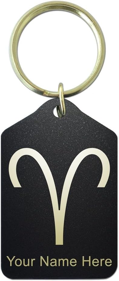 Keychain, Zodiac Sign Aries, Personalized Engraving Included (Black Metal) - Aries Keychain for men