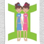 Ambesonne Zodiac Gemini Tapestry, Green Sign Background with Twin Girl Cartoon Characters for Teens and, Wall Hanging for Bedroom Living Room Dorm Decor, 40" X 60", Multicolor - Gemini Blanket for men