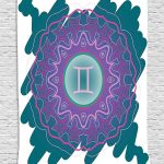 Ambesonne Zodiac Gemini Tapestry, Doodle Style Mandala Round Pattern with Cosmic Sign and Scribble, Wall Hanging for Bedroom Living Room Dorm Decor, 40" X 60", Teal Pink and Green - Gemini Blanket for men