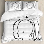 Ambesonne Zodiac Gemini Duvet Cover Set, Mystical Sign with Women Portrait Outlines with Stars Sisters of Zodiac, Decorative 3 Piece Bedding Set with 2 Pillow Shams, King Size, Black and White - Gemini Blanket for men