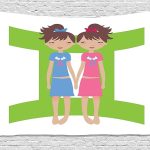 Ambesonne Zodiac Gemini Tapestry, Green Sign Background with Twin Girl Cartoon Characters for Teens and, Wide Wall Hanging for Bedroom Living Room Dorm, 60" X 40", Multicolor - Gemini Blanket for men