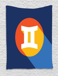 Ambesonne Zodiac Gemini Tapestry, Horoscope Sign with Colorful Graphic Design in a Circle on Blue Background, Wall Hanging for Bedroom Living Room Dorm Decor, 60" X 80", Multicolor - Gemini Blanket for men