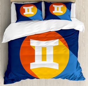 Ambesonne Zodiac Gemini Duvet Cover Set, Horoscope Sign with Colorful Graphic Design in a Circle on Blue Background, Decorative 3 Piece Bedding Set with 2 Pillow Shams, King Size, Multicolor - Gemini Blanket for men