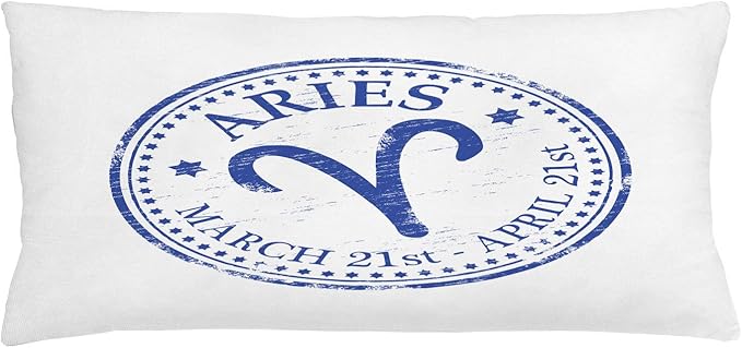 Ambesonne Zodiac Aries Throw Pillow Cushion Cover, Vintage Rubber Stamp Design with Horoscope Sign Stars and Dates, Decorative Rectangle Accent Pillow Case, 36" X 16", Royal Blue and White - Aries Car Seat Cover for men