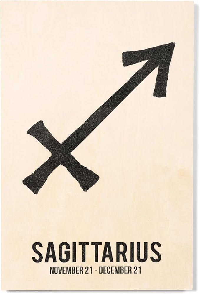 Lantern Press 12x18 Inch Premium Wood Sign, Ready to Hang Wall Decor, Sagittarius, Astrology Zodiac Symbol, Ink Drawing - Sagittarius Home Decor for men