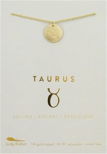 Lucky Feather Zodiac Necklace - 14K Gold-Dipped Constellation Pendant Necklace - Zodiac Sign Birthday Gifts for Women and Girls with Adjustable 16" - 18" Chain - Taurus Products for men