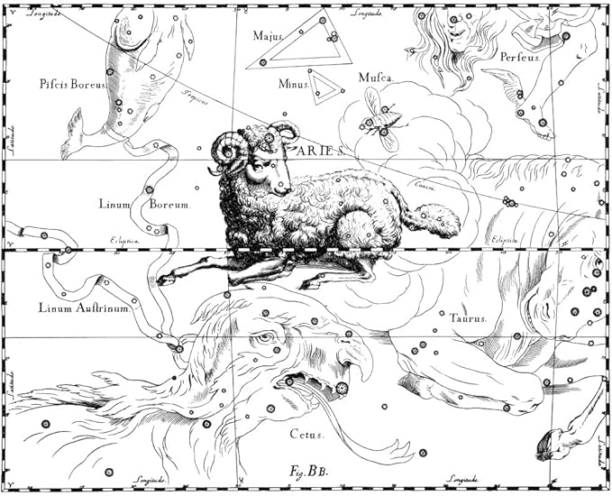 Posterazzi Collection Aries Constellation Zodiac Sign Hevelius 1687 Poster Print by Science Source, (36 x 24), Multicolored - Aries Poster for men