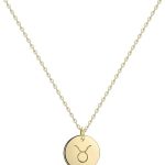 Befettly Constellation Necklace Pendant 14K Gold-Plated Hammered Round Disc Engraved Zodiac Sign Pendant 17.5’’ Adjustable Dainty Necklace - Taurus Products for men