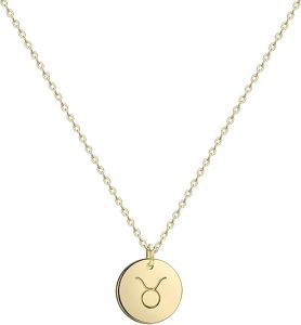 Befettly Constellation Necklace Pendant 14K Gold-Plated Hammered Round Disc Engraved Zodiac Sign Pendant 17.5’’ Adjustable Dainty Necklace - Taurus Products for men