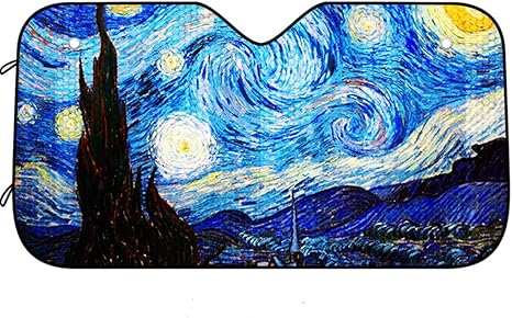 Van Gogh Starry Sky Car Windshield Sun Shade Universal Fit Car Sunshade-Keep Your Vehicle Cool. UV Sun and Heat Reflector - Aries Car Ornament for men
