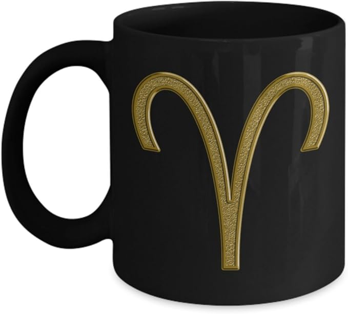 mmandiDESIGNS Aries Sign Coffee Mug Zodiac Astrology Ceramic Tea Cup with Gold Horoscope Mark Personal Man or Woman Present 11 oz - Aries Mug for men