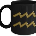 mmandiDESIGNS Aquarius Coffee Mug Zodiac Astrology Ceramic Tea Cup with Gold Horoscope Sign Personal Man or Woman Present 15 oz - Aquarius Mug for men