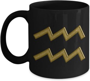 mmandiDESIGNS Aquarius Coffee Mug Zodiac Astrology Ceramic Tea Cup with Gold Horoscope Sign Personal Man or Woman Present 15 oz - Aquarius Mug for men