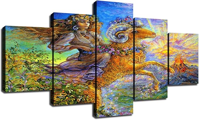Girls Room Decor 5 Panel Canvas Wall Art Aries Astrological Sign Large Artwork Pictures for Living Room Constellations of The Zodiac Print Painting Framed Stretched Ready to Hang(60''Wx32''H) - Aries Poster for men