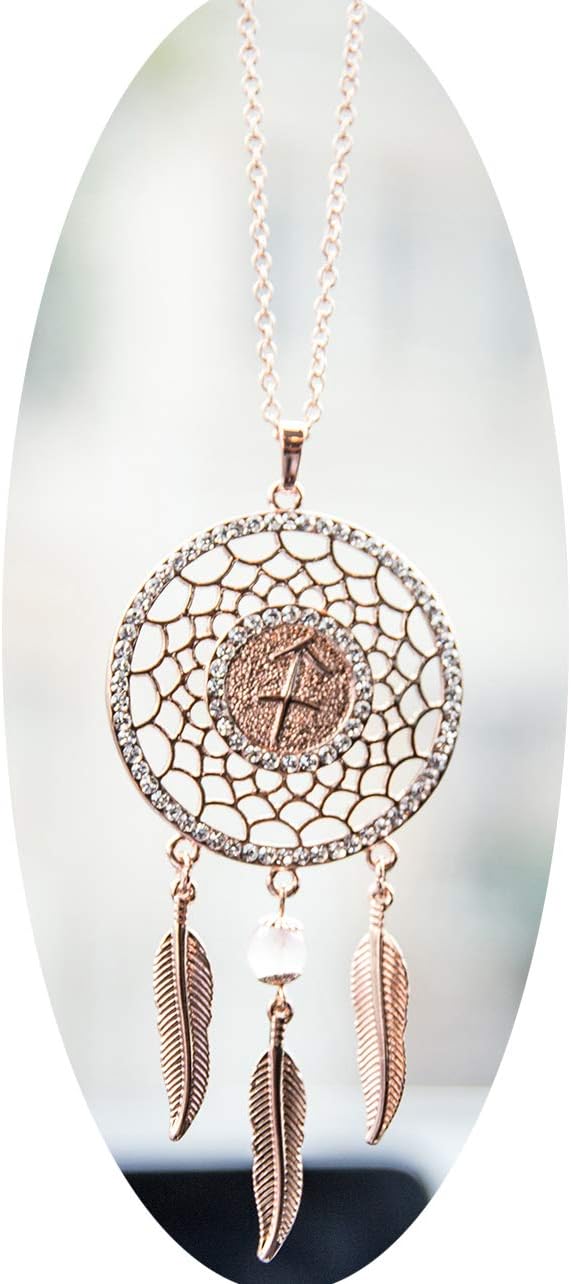Mini Zodiac Sign Dream Catcher Car Charm Rear View Mirror Accessories, Boltz Boho Dangling Feather Tassel Bead Pendant Constellation Ornament Wall Hanging Home Decoration (1, Sagittarius) - Pisces Car Accessories for men