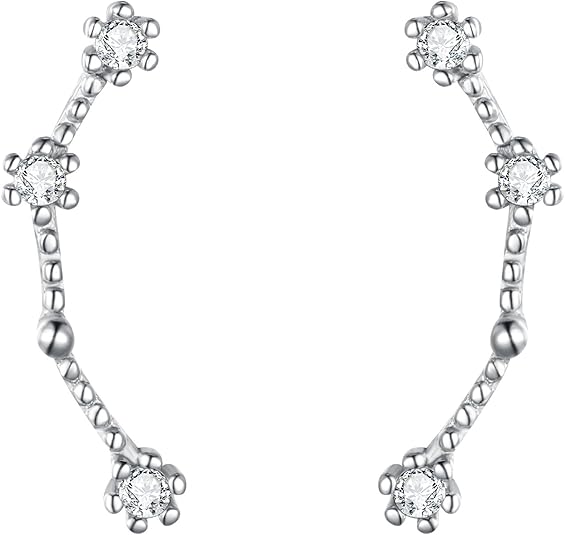 925 Sterling Silver CZ Horoscope Zodiac 12 Constellation Astrology Ear Crawler Post Earrings Gift for Mom Women Mothers Day/Valentines Day/Birthday/Christmas/Anniversary - Aries Earrings for men