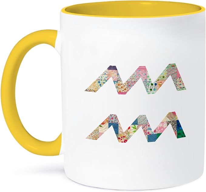 3dRose Coffee Mug, Size - 15oz - Aquarius symbol in colorful girly pattern - Aquarian horoscope sign Astrology - funny coffee cup gift - Aquarius Mug for men