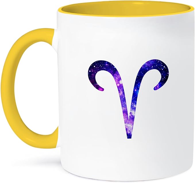 3dRose Aries star sign - ram zodiac glyph - astrological horoscope symbol 15oz Two-Tone Yellow Mug - Aries Mug for men