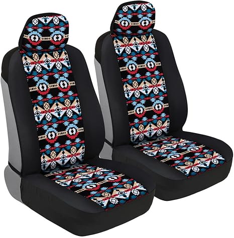 BDK Aztec Pattern Car Seat Covers for Front Seats, 2-Pack Geometric Print Front Seat Cover Set with Matching Headrest, Sideless Design for Easy Installation, Universal Fits Most Cars Trucks Vans SUVs - Aries Car Seat Cover for men