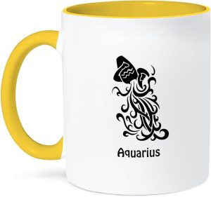3dRose Aquarius Sign 15oz Two-Tone Yellow Mug - Aquarius Mug for men
