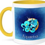 3dRose Aquarius Zodiac Sign 15oz Two-Tone Yellow Mug - Aquarius Mug for men