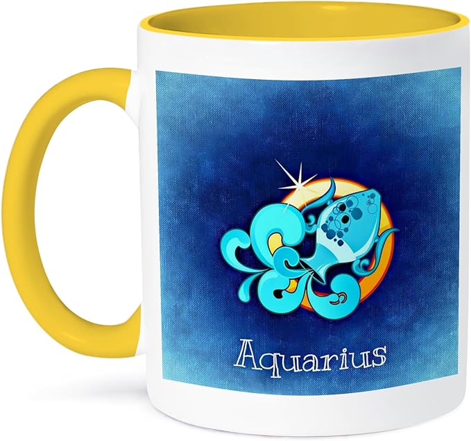 3dRose Aquarius Zodiac Sign 15oz Two-Tone Yellow Mug - Aquarius Mug for men