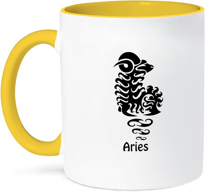 3dRose Aries Sign 15oz Two-Tone Yellow Mug - Aries Mug for men
