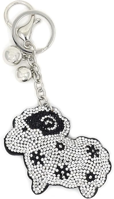 Aries Sheep Sign White Black Sparkle Rhinestone Plush Pillow Charm Pendant Women Keychains - Aries Keychain for men