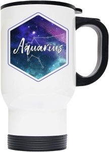 Gorgeous Zodiac Horoscope Sign Mug (Aquarius, White Stainless Travel) - Aquarius Mug for men