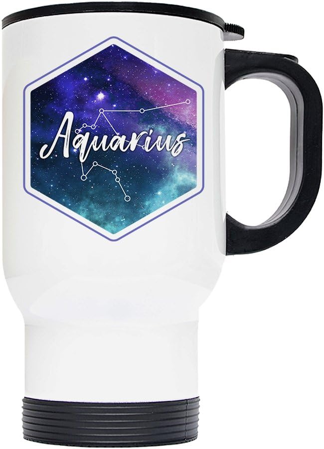 Gorgeous Zodiac Horoscope Sign Mug (Aquarius, White Stainless Travel) - Aquarius Mug for men