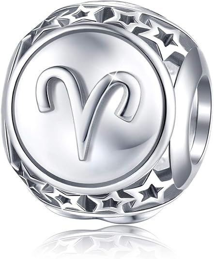 Zodiac Sign Charm fit Charms Bracelet, 925 Sterling Silver Plated Platinum Star Bead Charm 12 Horoscope Constellation Charm for Bracelet and Necklace, Birthday Gift - Aries Necklace for men