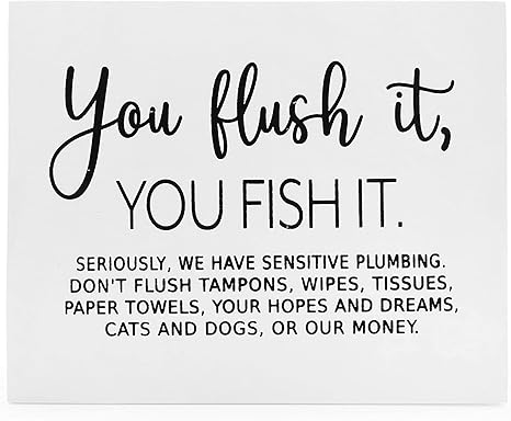 Decorae Sensitive Septic System Wooden Sign, Plumbing Warning "You Flush It, You Fish It" Bathroom Toilet Paper Only Sign 10 x 8 Inch - Pisces for men